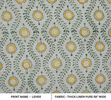Handmade Throw Block Printed Mustard & Green Floral Thick Linen Pure Fabric For Cushion Cover - LEHER