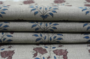Block print drapery thick linen fabric, hand block print, floral handmade art, linen pillow and cushion fabric, upholstery - MAYRA