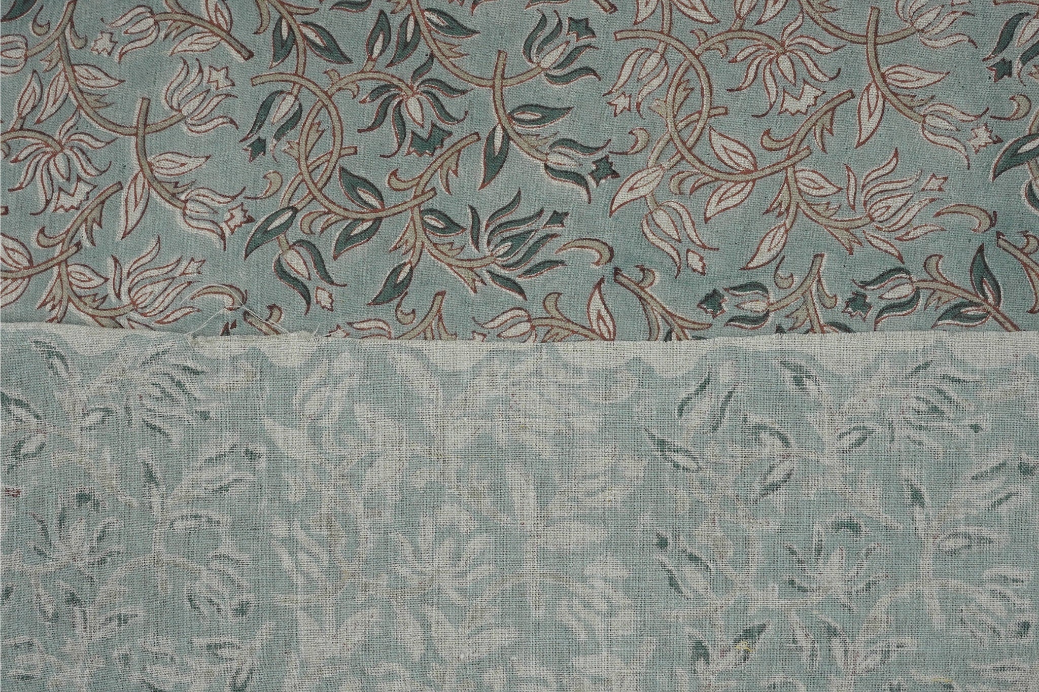 Block print linen fabric pillow, cushion, window linen curtain, floral handmade art, Indian textile, linen drapery upholstery - KAMAL DUTTA