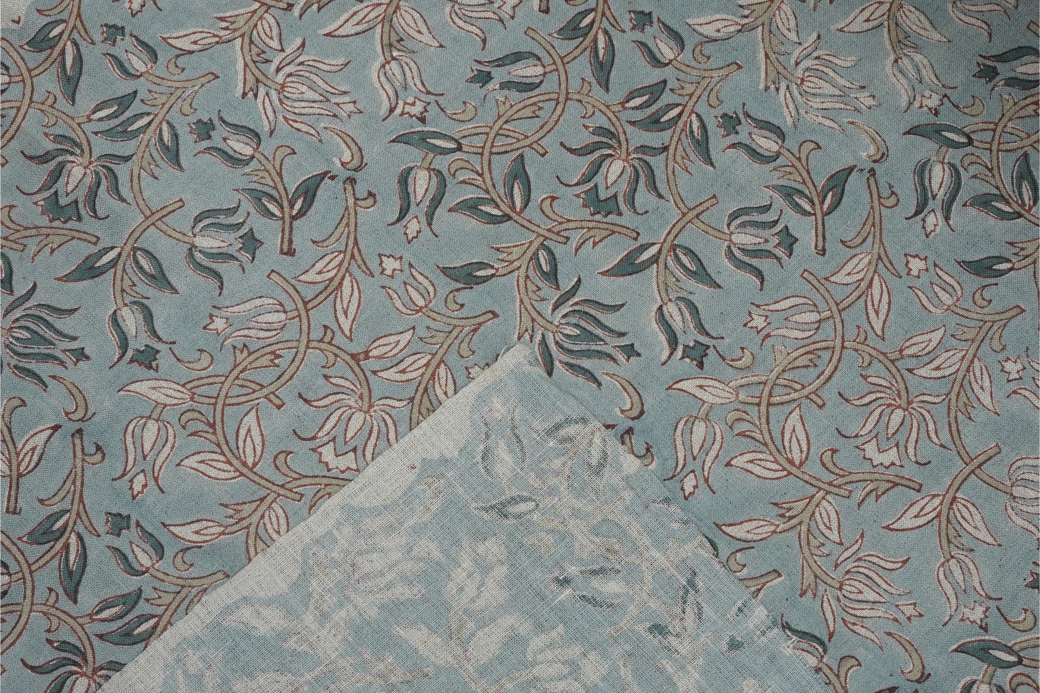 Block print linen fabric pillow, cushion, window linen curtain, floral handmade art, Indian textile, linen drapery upholstery - KAMAL DUTTA