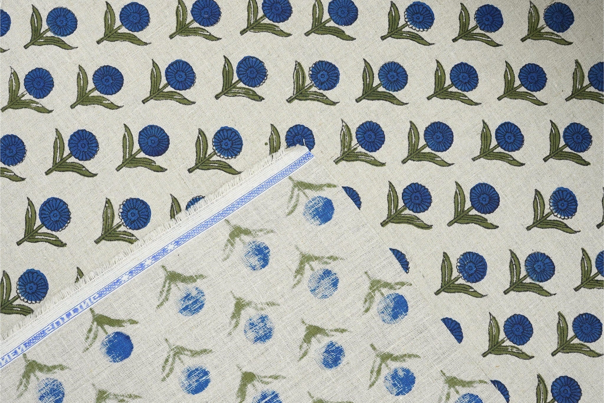 Hand block print fabric window curtain, lampshade, floral Indian art, women's clothing fabric, printed linen fabric - PUKHRAJ