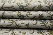 Floral hand block print, upholstery thick linen fabric for drapery curtains and sofa cover, linen pillow fabric - SEHJAN