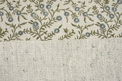 Floral hand block print, upholstery thick linen fabric for drapery curtains and sofa cover, linen pillow fabric - SEHJAN