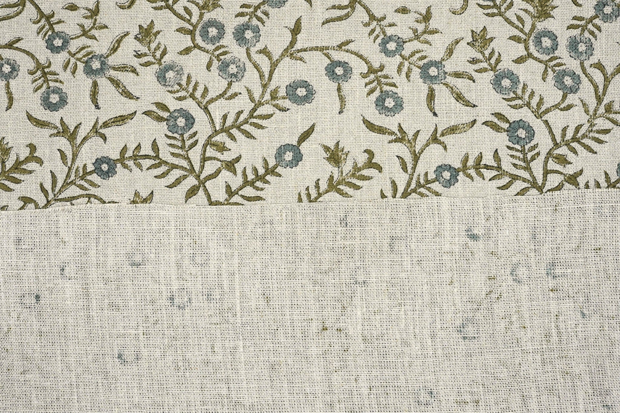 Floral hand block print, upholstery thick linen fabric for drapery curtains and sofa cover, linen pillow fabric - SEHJAN
