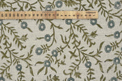 Floral hand block print, upholstery thick linen fabric for drapery curtains and sofa cover, linen pillow fabric - SEHJAN