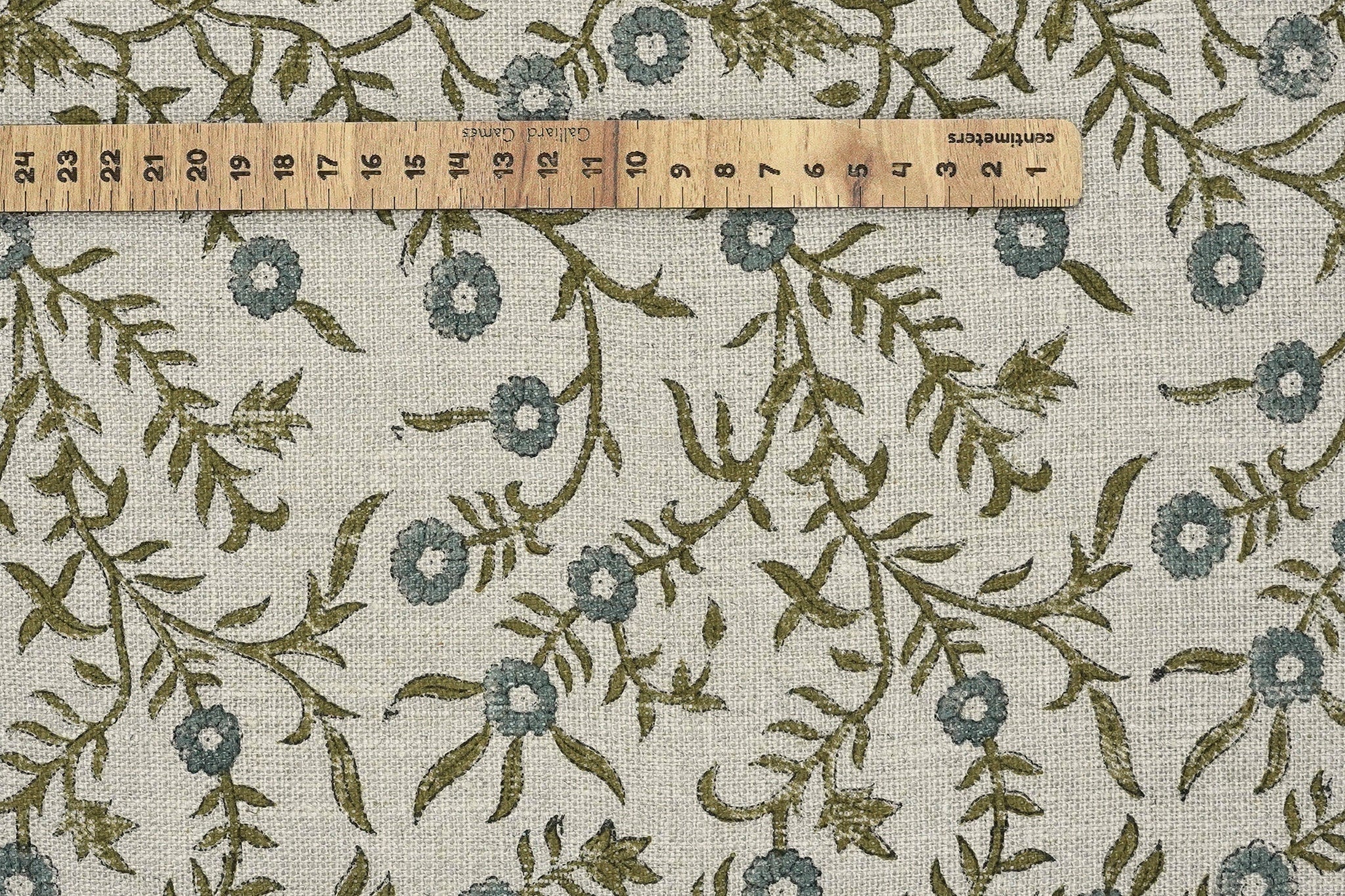 Floral hand block print, upholstery thick linen fabric for drapery curtains and sofa cover, linen pillow fabric - SEHJAN