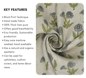 Blue rose hand block print thick linen fabric - KIRTI