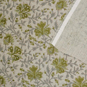 Floral block print green thick linen fabric - NEERABEL