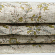 Hand block print green thick linen fabric - VARANASI