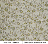 Hand block print green thick linen fabric - Varanasi