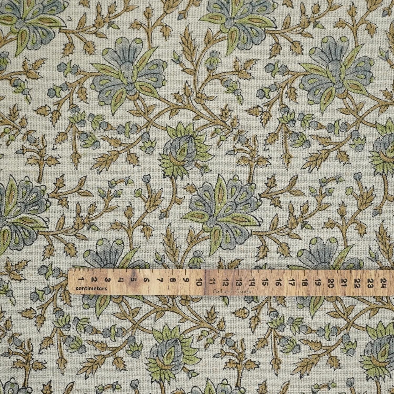 Green leaf block print thick linen fabric- NEERABEL