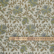 Green leaf block print thick linen fabric- NEERABEL