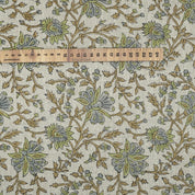 Green leaf block print thick linen fabric- NEERABEL