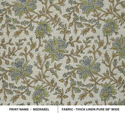 Green leaf block print thick linen fabric- NEERABEL