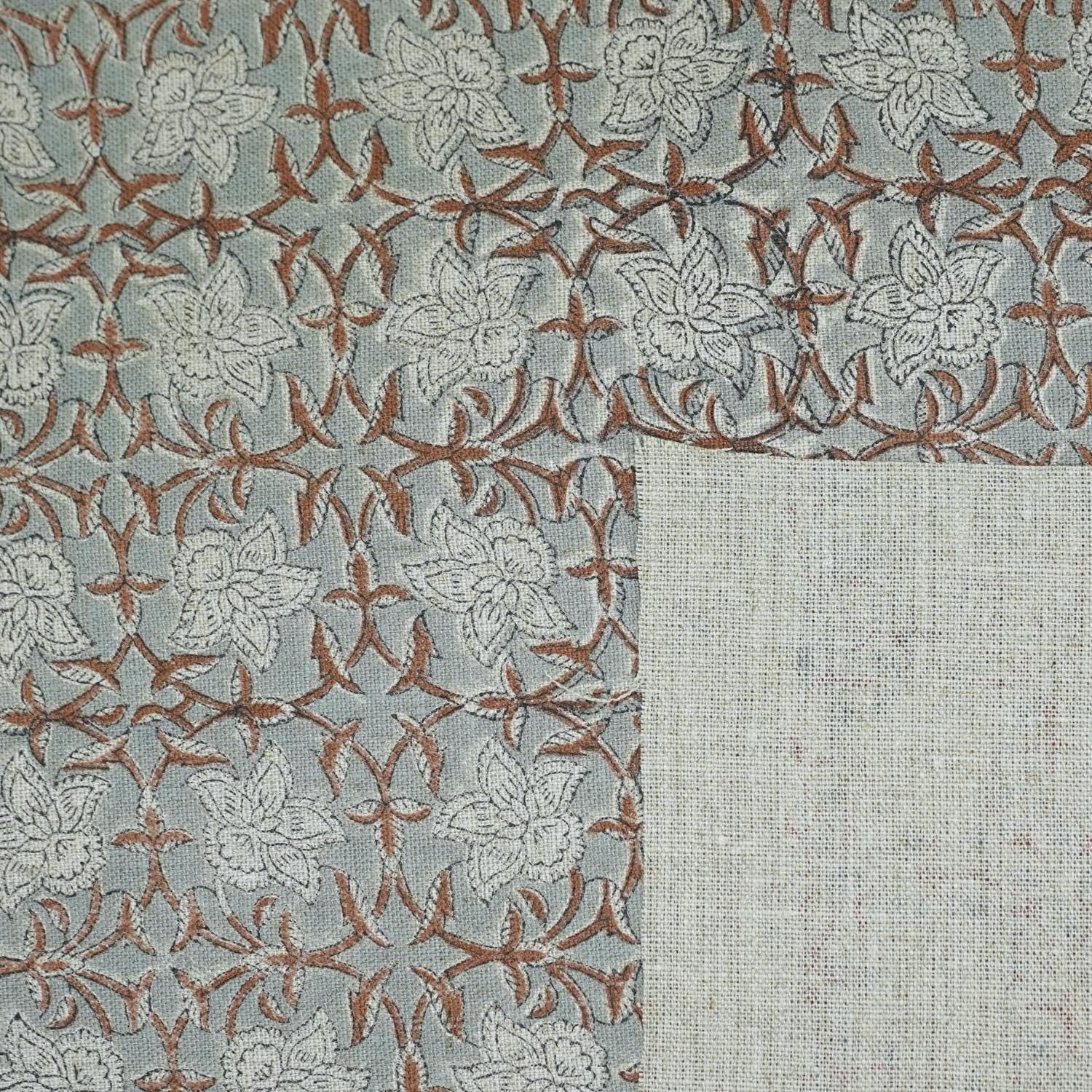 Floral hand block print thick linen fabric - CHUDAMANI