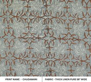 Floral hand block print thick linen fabric - CHUDAMANI