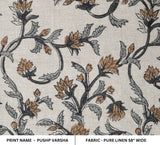 Handmade Black and Brown Floral Block Printed Fabric on Pure LInen for Farmhouse - PUSHP VARSHA