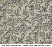 Floral block print linen blend natural fabric - KAMALDUTTA