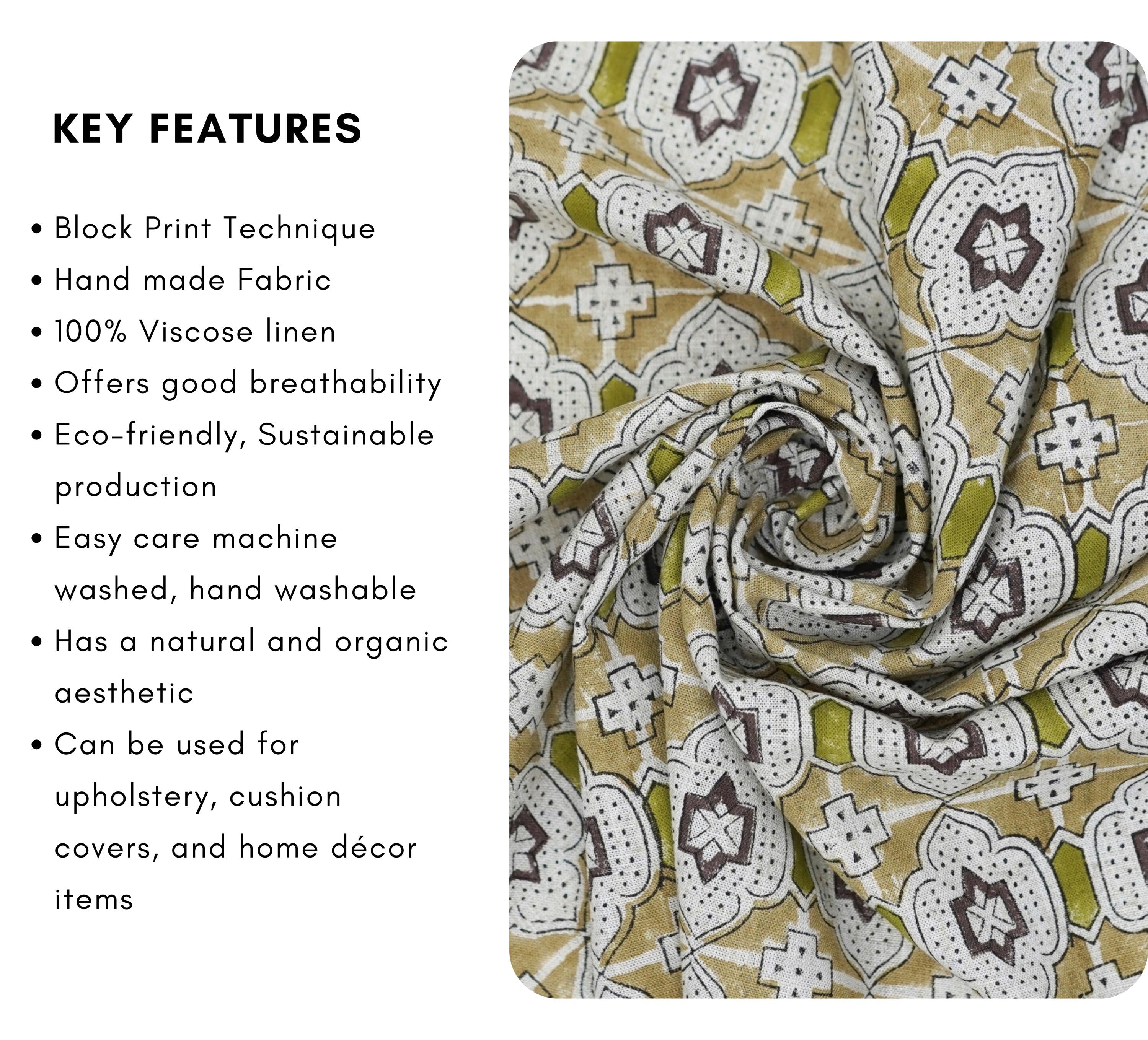 HAND BLOCK PRINT FLORAL UPHOLSTERY LINEN BLEND NATURAL - JHAROKA