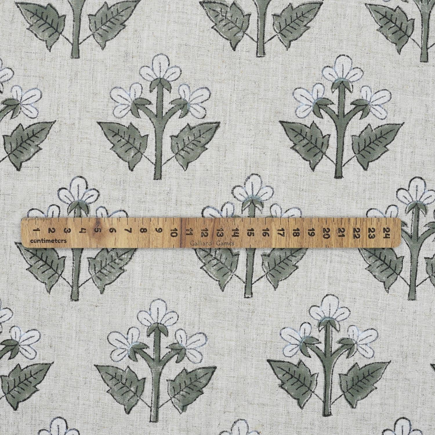Handblock Printed Green Floral Viscose Linen Fabric Chahat Grace