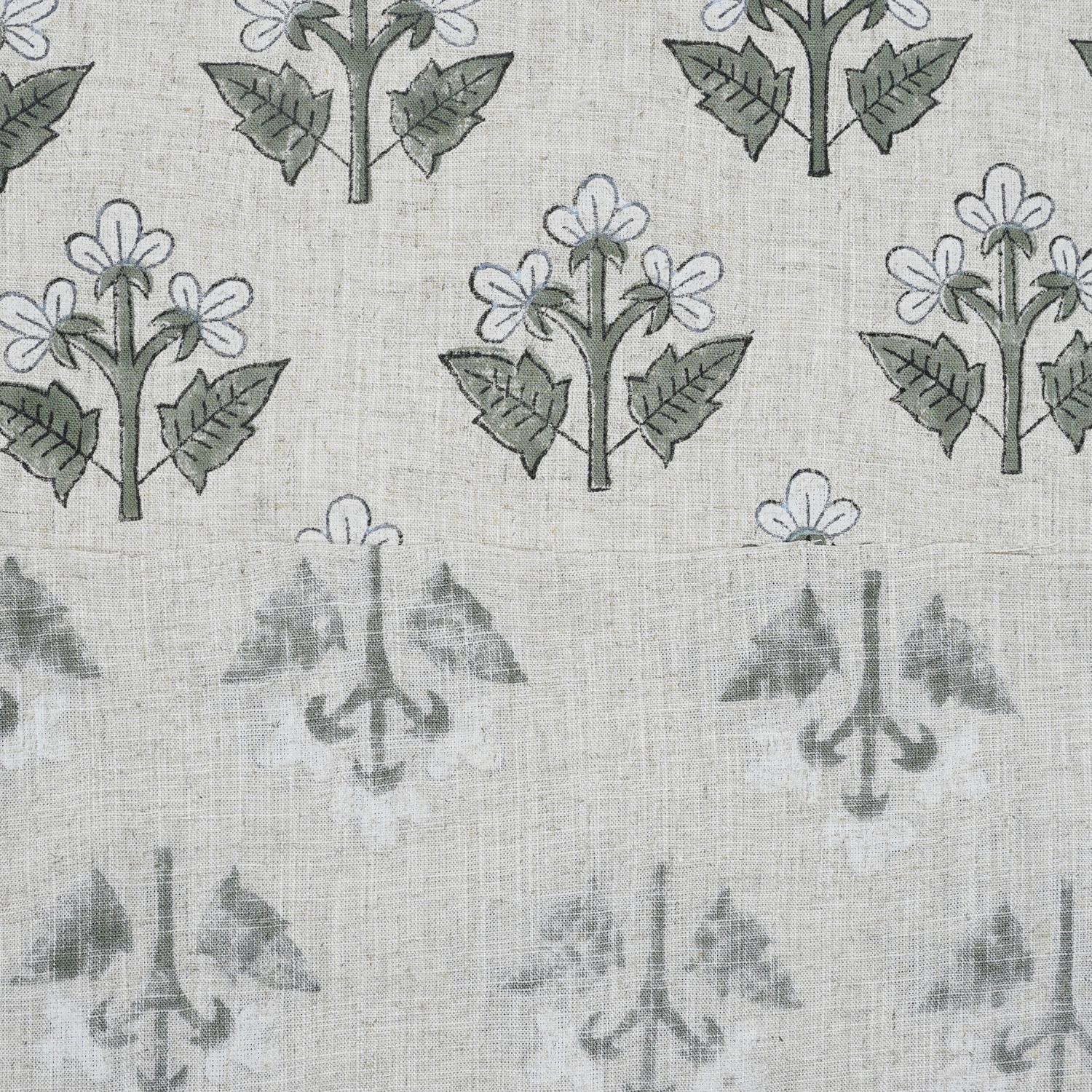 Handblock Printed Green Floral Viscose Linen Fabric Chahat Grace