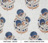 HANDMADE BLOCK PRINTED VISCOSE LINEN BLUE & ORANGE FLORAL DESIGN - MOHINI