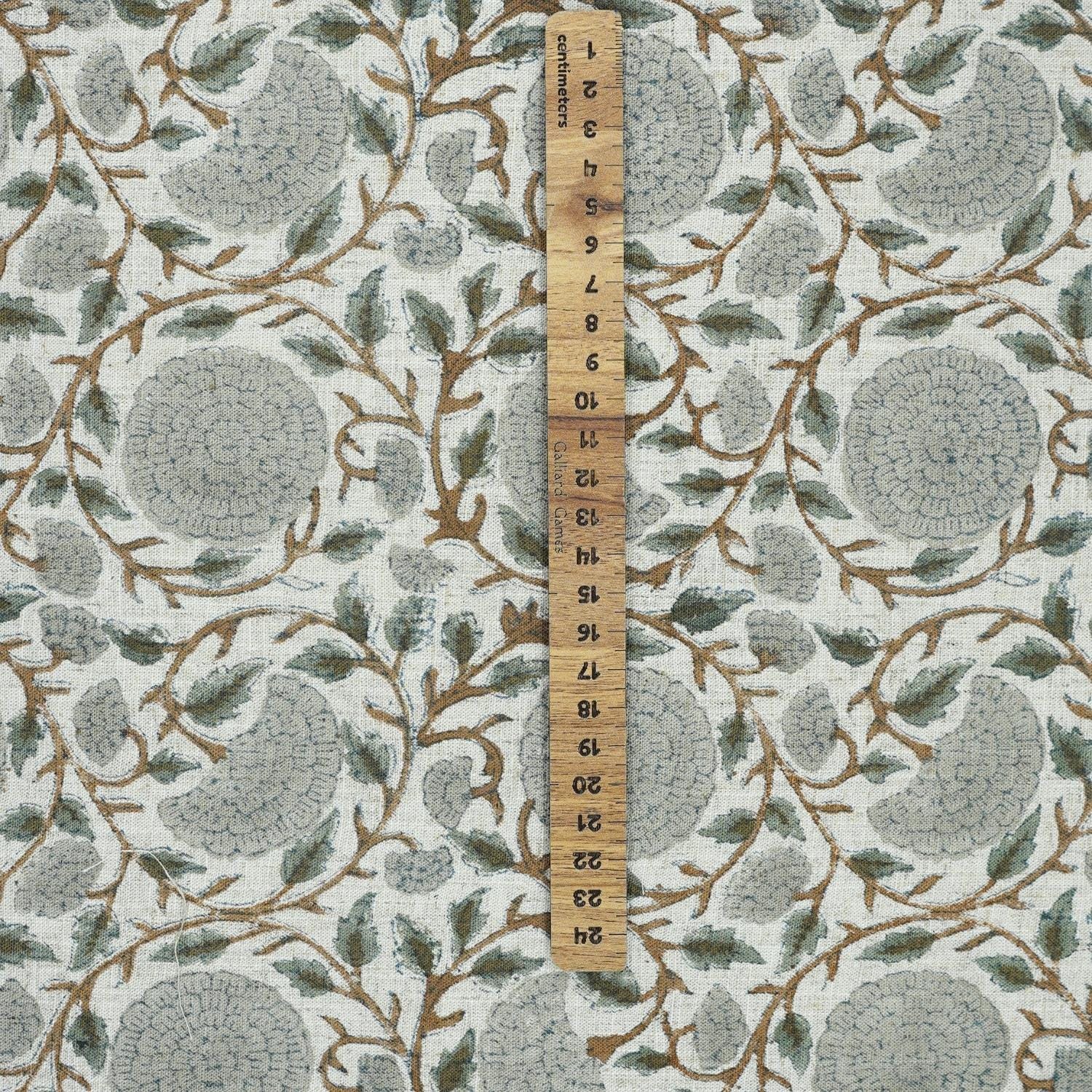 HAND BLOCK PRINT VISCOSE LINEN UPHOLSTERY FLORAL FABRIC  - KARWACHAUTH