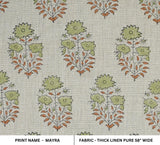 Handcrafted Green and Brown Floral Block Printed Cushion Case Thick Linen Pure Fabric - MAYRA