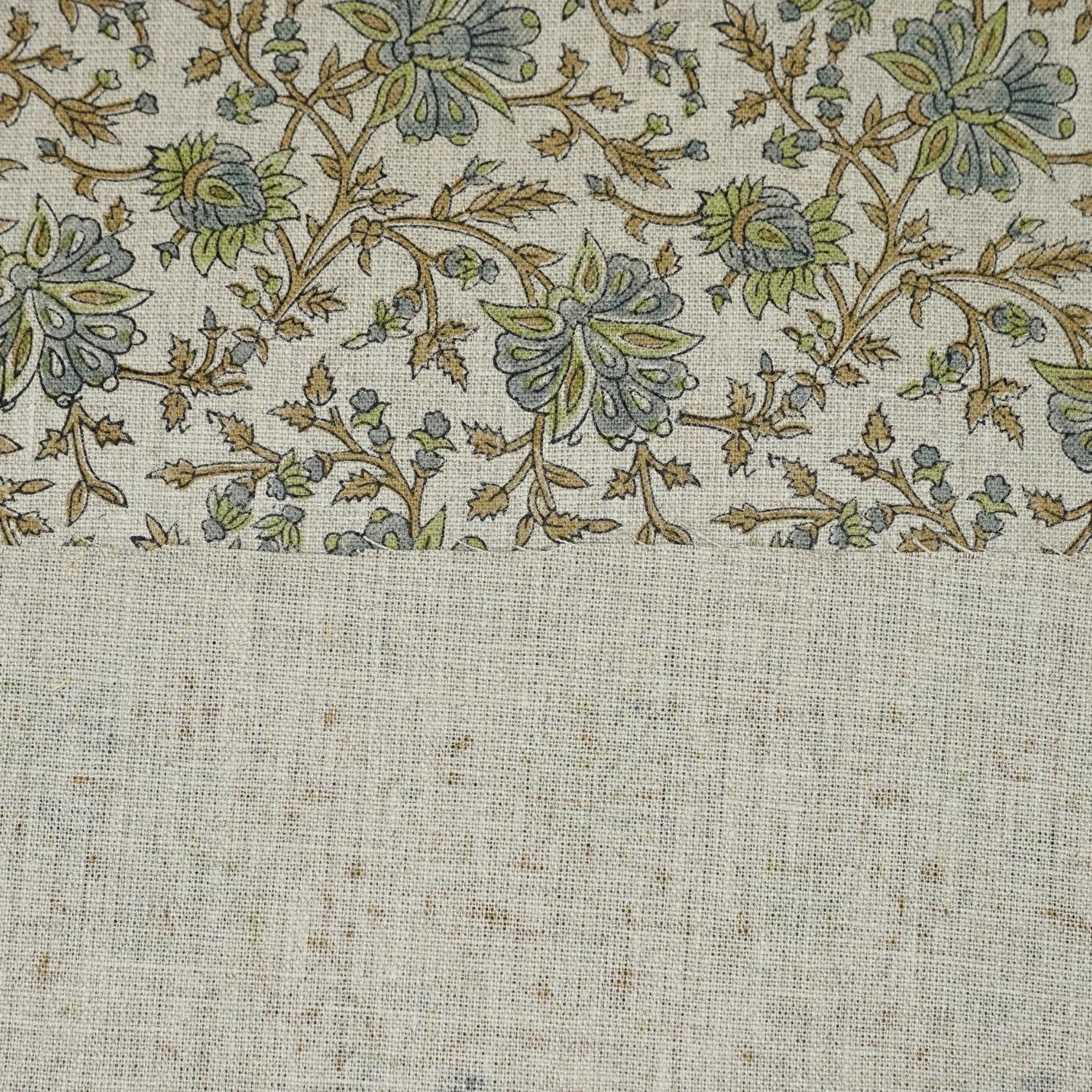 Green leaf block print thick linen fabric- NEERABEL