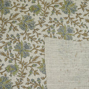 Green leaf block print thick linen fabric- NEERABEL