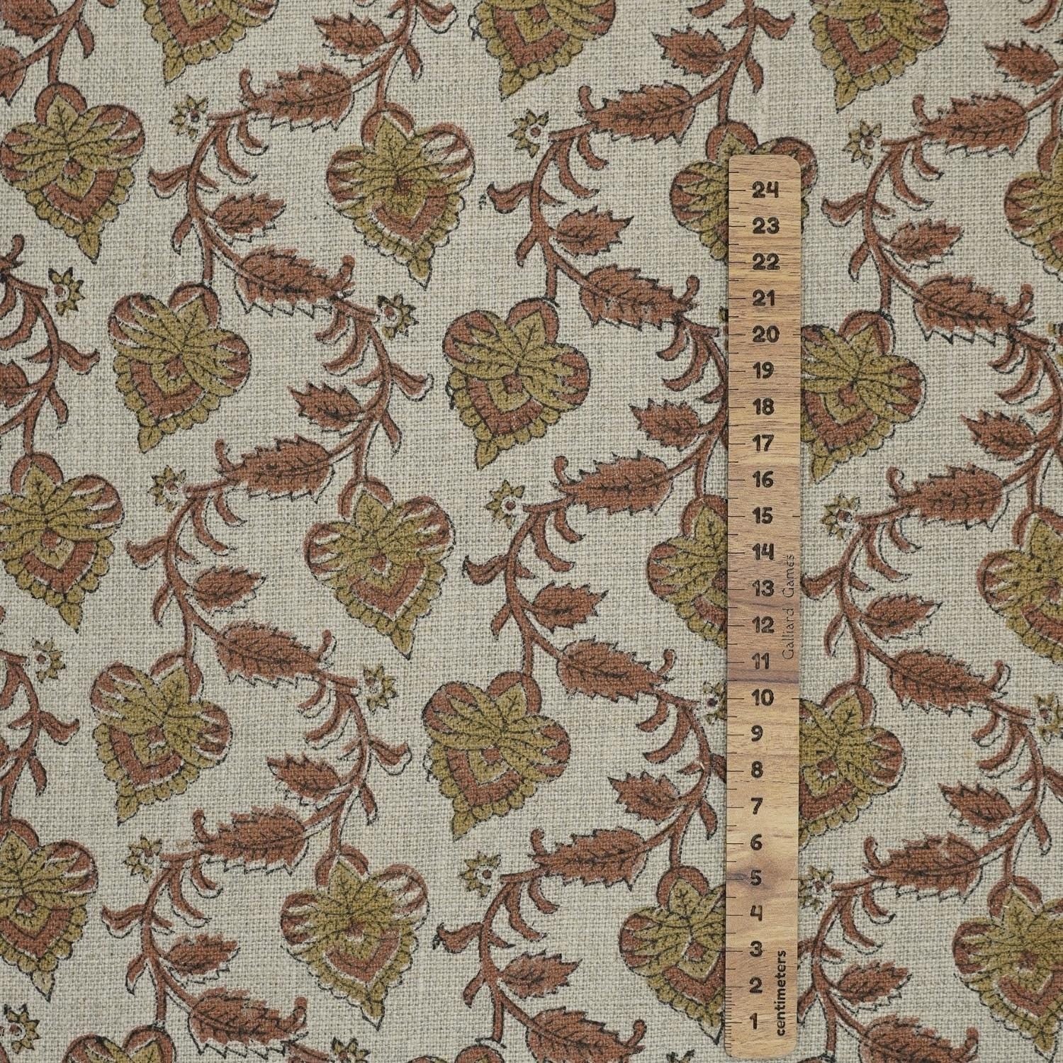 Leaf block print thick linen fabric - MADHUBALA