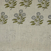 Green rose block print thick linen pure fabric - NEHA