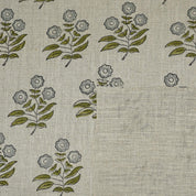 Green rose block print thick linen pure fabric - NEHA