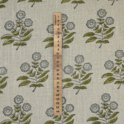 Green rose block print thick linen pure fabric - NEHA