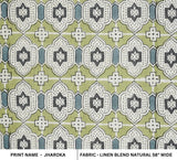 JHAROKA HANDMADE FLORAL FABRIC SAGE GREEN, GRAY & WHITE LINEN BLEND
