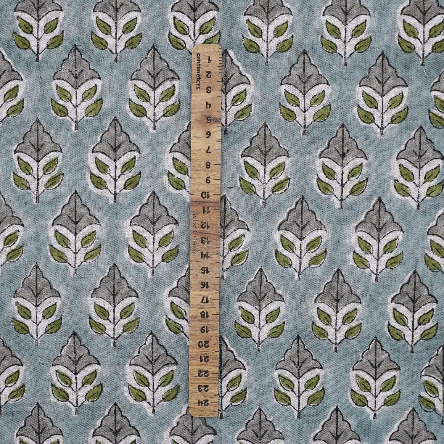 BLOCK PRINT FLORAL GRAY NATURAL VISCOSE LINEN FABRIC - MAYUR