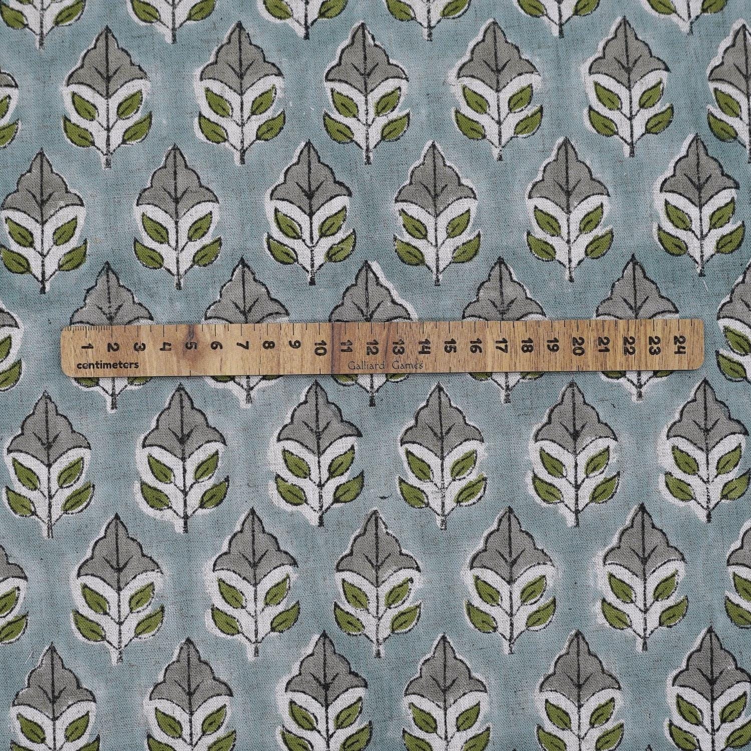 BLOCK PRINT FLORAL GRAY NATURAL VISCOSE LINEN FABRIC - MAYUR