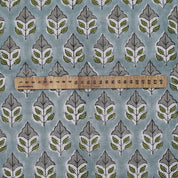 BLOCK PRINT FLORAL GRAY NATURAL VISCOSE LINEN FABRIC - MAYUR