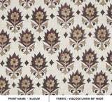 HANDBLOCK PRINTED THROW UPHOLSTERY VISCOSE LINEN BROWN AND BEIGE FLORAL FABRIC - KUSUM