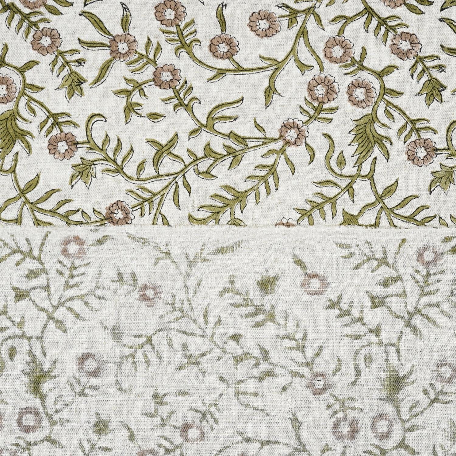 LINEN HAND BLOCK PRINT FABRIC FLORAL DECORATIVE FABRIC  - SEHJAN