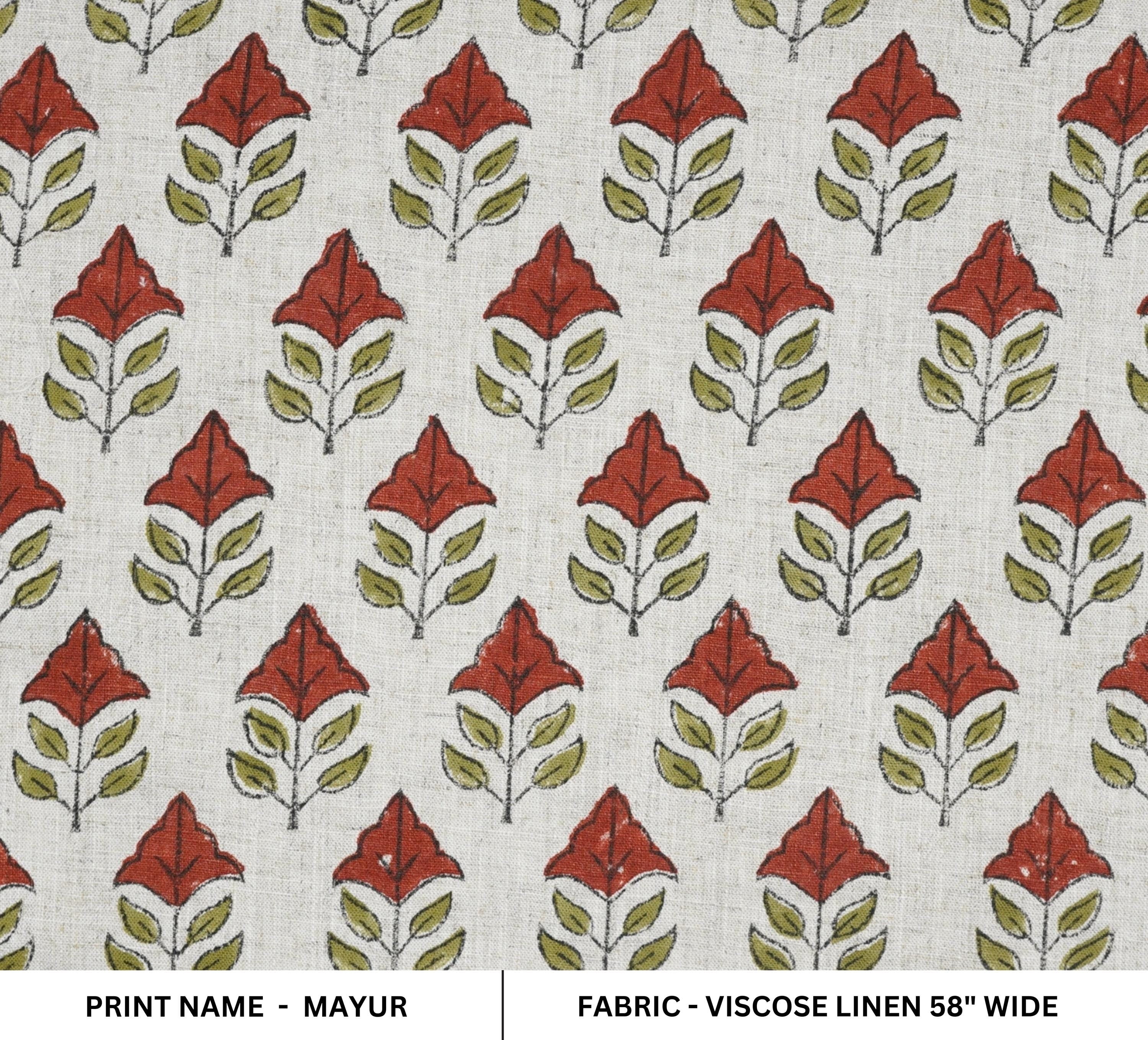 VISCOSE LINEN FABRIC FLORAL HAND BLOCK PRINT - MAYUR