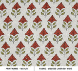 HANDMADE VISCOSE LINEN PREMIUM DESIGNER FLORAL FABRIC in RED & GREEN - MAYUR