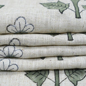 Handblock Printed Green Floral Viscose Linen Fabric Chahat Grace