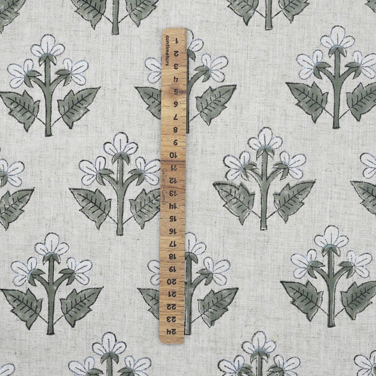 Handblock Printed Green Floral Viscose Linen Fabric Chahat Grace