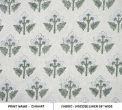 Handblock Printed Green Floral Viscose Linen Fabric Chahat Grace