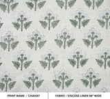 Handblock Printed Green Floral Viscose Linen Fabric Chahat Grace