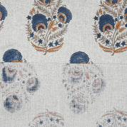 BLOCK PRINT LINEN HANDMADE PRINT BLUE WITH ORANGE FLORAL - MOHINI