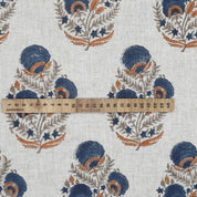 BLOCK PRINT LINEN HANDMADE PRINT BLUE WITH ORANGE FLORAL - MOHINI