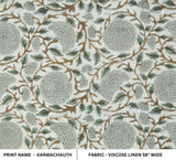 HAND BLOCK PRINTED VISCOSE LINEN UPHOLSTERY GRAY AND BROWN FLORAL FABRIC  - KARWACHAUTH