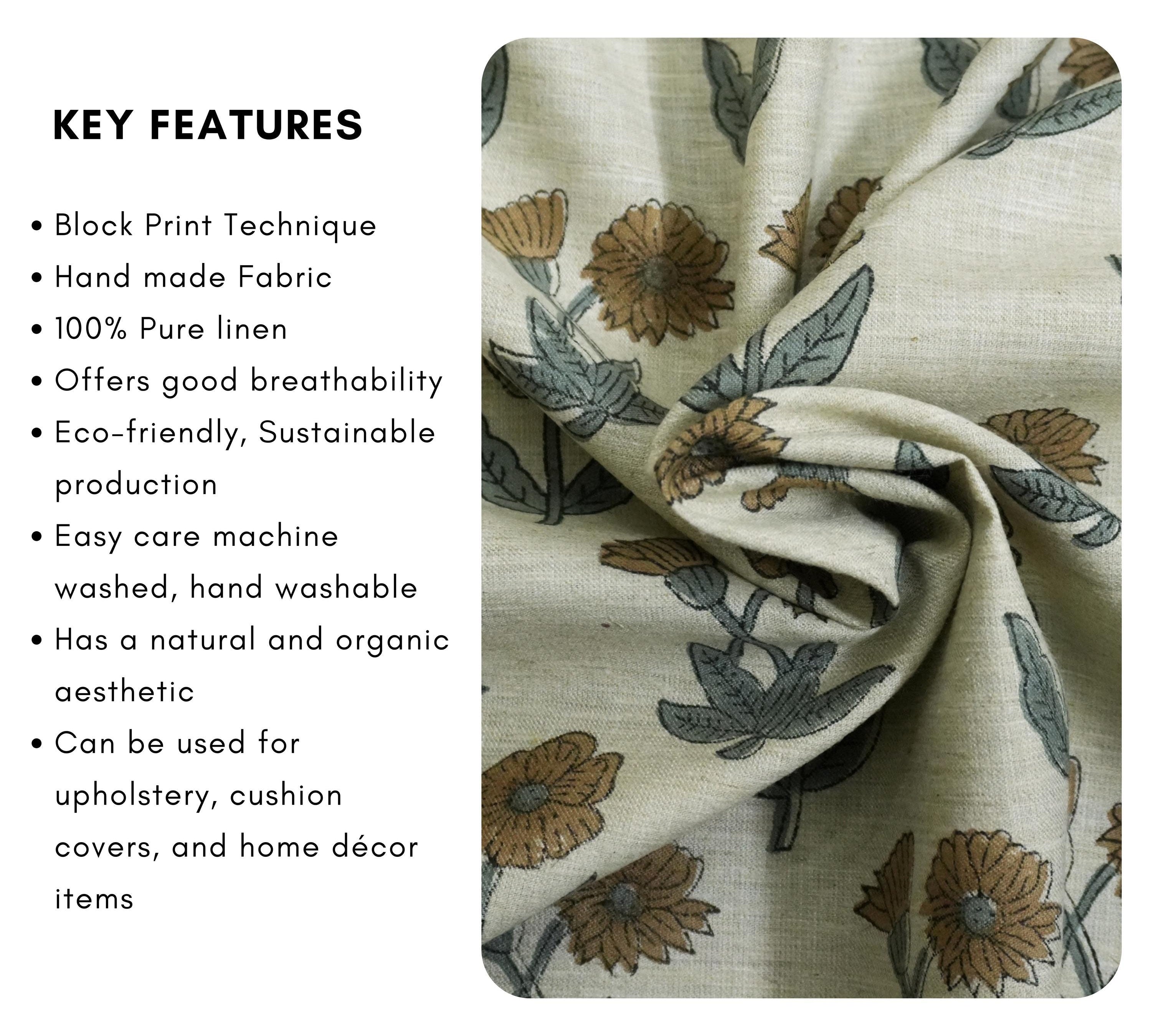 KIRTI HAND BLOCK PRINTED PURE LINEN FABRIC – ELEGANT BROWN & GRAY FLORAL DESIGN FOR TIMELESS DECOR